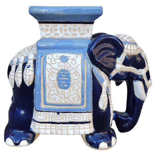 Vintage Elephant Shaped Ceramic Garden Stool or Plant Stand