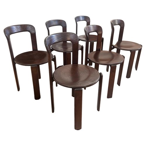 Vintage Dark Wooden Dining Chairs by Bruno Rey for Dietiker, 1970s, Set
