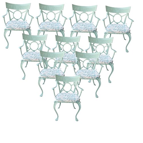 Lot De 4 Chaises Contemporaines En Fer Forgé Avec Assise Rayée Lin/coton - Multicolore, Occasion