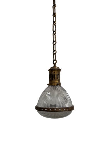 Plafonnier Vintage Industriel Holophane Années 1930/50 – Acier Argenté