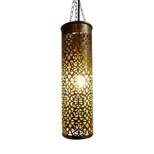 Vintage Brass Pendant Cylinder Lantern for sale at Pamono