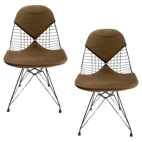 Wire Chairs with Bikini Cover on Eiffel Bases by Charles Eames for Herman Miller 1960s Set of 2 for sale at Pamono