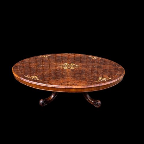 Ancienne Table Basse Victorienne En Noyer – Angleterre, XIXe – à Restaurer
