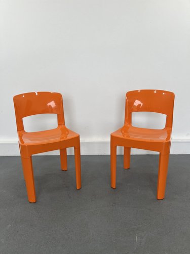 Vintage French Allibert Chairs in Orange Plastic 1970s Set of 2 for sale at Pamono