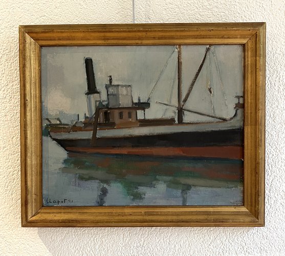 Henri Chapot, Navire sur les flots, 1921, Oil on Canvas, Framed