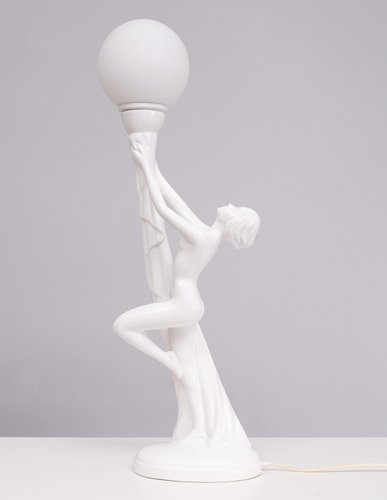 イタリア製女性像のランプ Art Deco Italian White Ceramic Naked Woman Lamp, 1970s for sale at