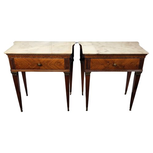 Italienische Art Deco Nachttische aus Holz &amp; Marmorplatte, 1950er, 2er ...