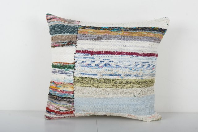 Mid-20th Century Anatolian Cotton Striped Rustic Cushion Cover for