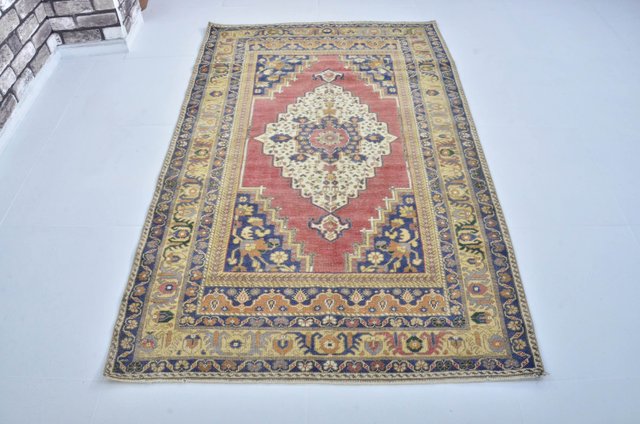 Turkish Handmade Faded Wool Oushak Rug, 1960s for sale at Pamono
