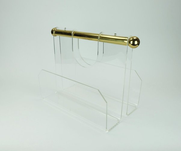 Space Age Transparent Acrylic Magazine Rack, 1980s for sale at Pamono