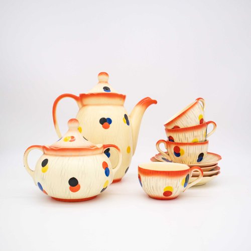 Czech Art Deco Mocha Service from Bihl, 1920s, Set of 10 for sale