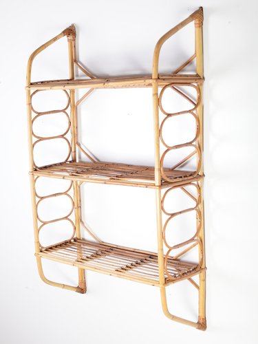 Mid-Century Rattan Entrance Hall Wall Shelves, 1960s for sale at