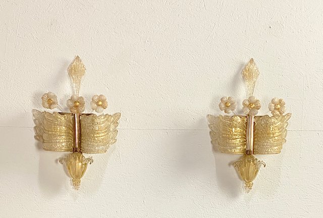 Vintage Italian Murano Glass Wall Lights with Gold by Vintage Italian Murano Glass Wall Lights with Gold by