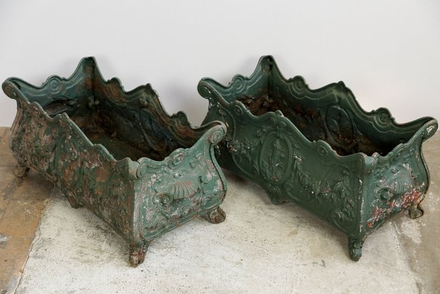 Maceteros Louis Philippe franceses antiguos grandes de hierro fundido