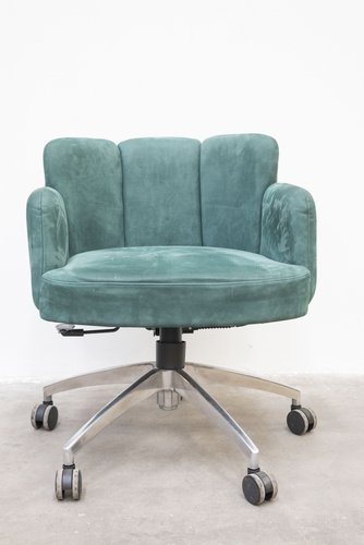 Vintage Swivel Armchair in Green Suede 2010s for sale at Pamono
