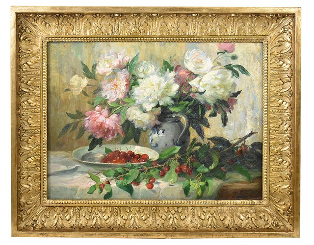 DOARTDO Leinwanddruck Pfingstrosen - Vintage Blumenbild 30,5x45,7 Cm, Landhausstil Für Wanddekoration