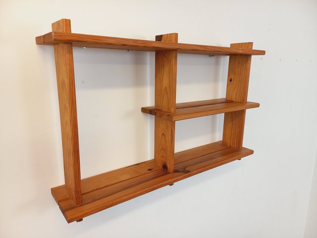 Vintage Pine Wall Shelf in the style of Maison Regain, 1980s for