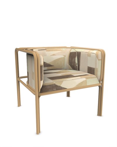 Collector AZ1 Armchair in Silt Fabric and Light Brown