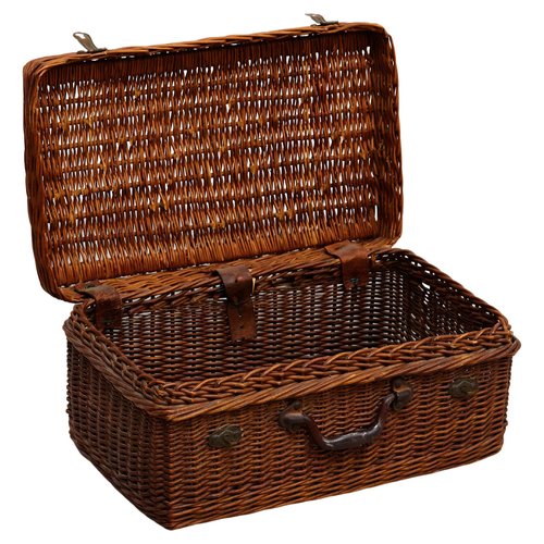 Grand Panier En Paille Vintage - France, Années 1960 - Forme Rectangulaire