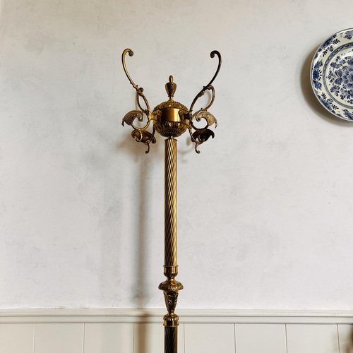 Vintage Hollywood Regency Brass Column Twisted Standing Coat Rack for ...