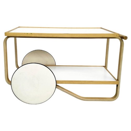 Chariot D'hôtesse Pliable Vintage - Chrome Et Contreplaqué - Milieu Du Siècle (Années 50-60)