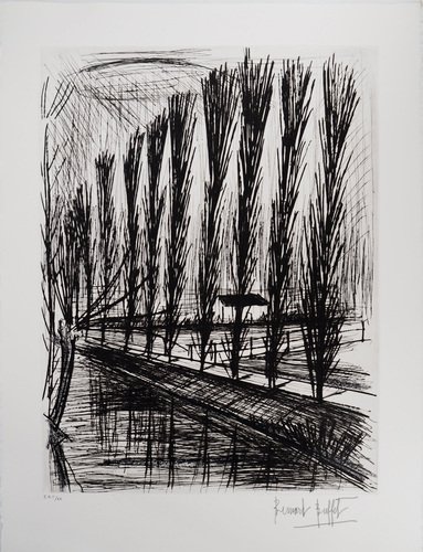 ベルナール・ビュッフェ【Peniche sur un canal】 Bernard Buffet, Poplars on the Edge of the Canal, Original