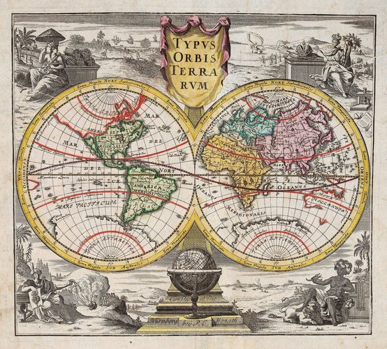 18th Century Double-Hemisphere World Map for sale at Pamono