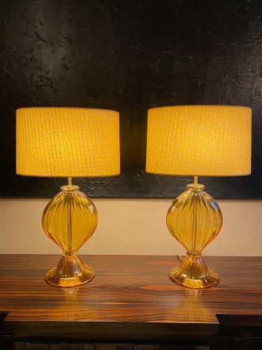 Murano Glass Table Lamps, Italy, 1965, Set of 2 for sale at Pamono