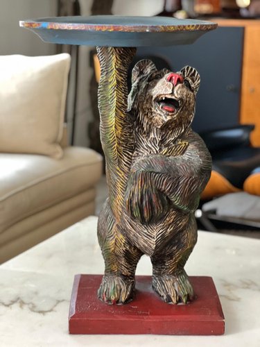 Black Forest Bear in Polychrome Carved Wood, Switzerland
