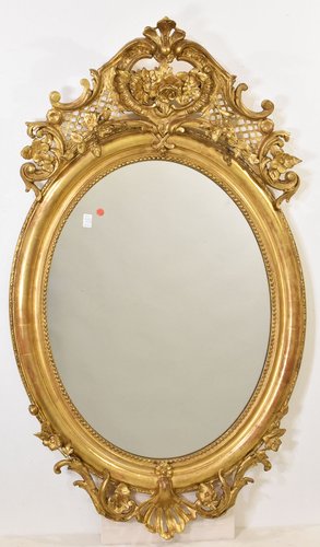 19th Century Round Gold Mirror with Flowers and Scrolls & Gold Leaf ...