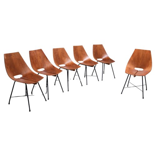 Vintage Dining Room Chairs in Plywood and Metal by Carlo Ratti, 1950s