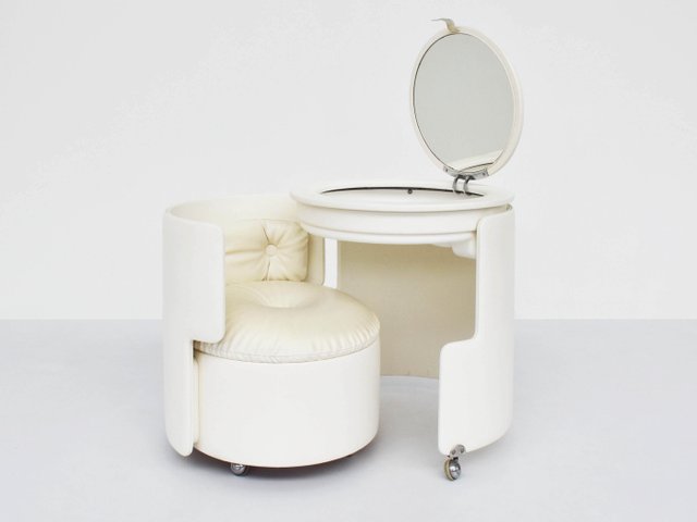 White Vanity Dressing Table Dilly Dally by Luigi Massoni for Poltrona  Frau, Italy, 1968, Set of