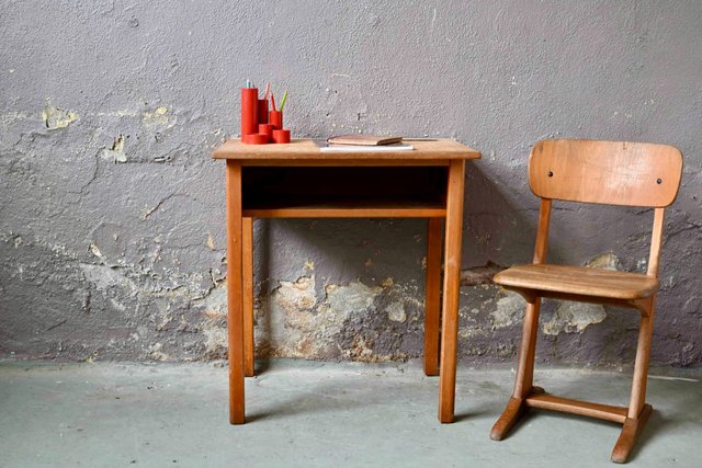 Childrens Desk & School Chair, 1950s, Set of 2 for sale at Pamono