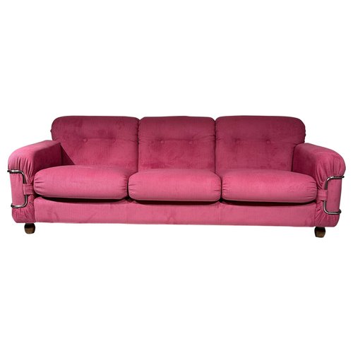 Pink Corduroy Sofa attributed to Piazzesi, 1970s for sale at Pamono