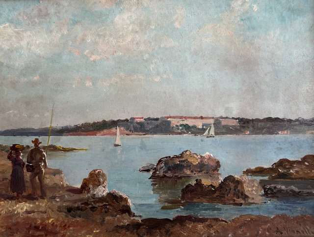 Alberto Vianelli, Pêcheurs, Oil on Cardboard, Framed for sale at Pamono