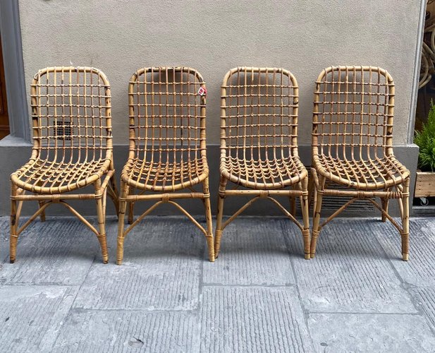 Italian Rattan Chairs, 1960s, Set of 4 for sale at Pamono