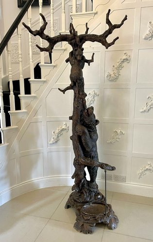 Antique Black Forest Bear Oak Tree Hall Stand, 1860s for sale at