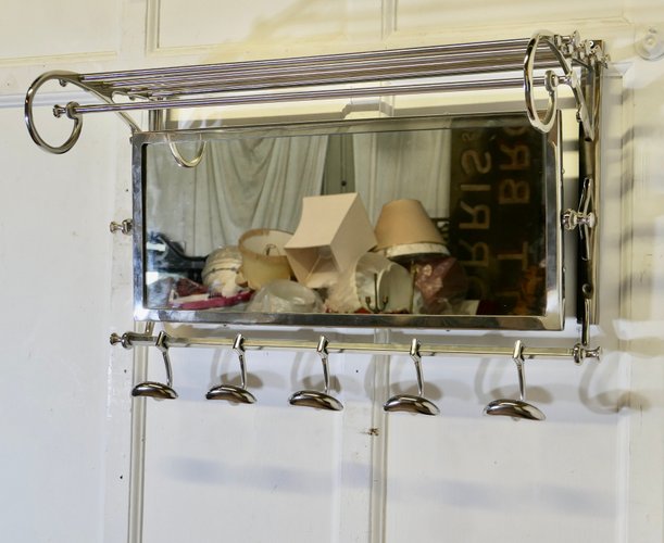 French Art Deco Style Hat and Coat Rack with Mirror 1960s for sale at Pamono
