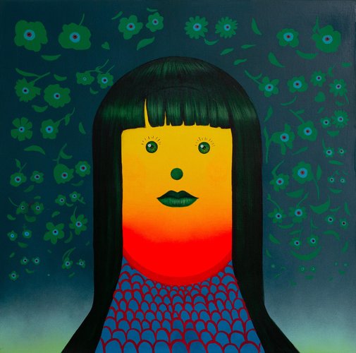 Natasha Lelenco, Yellow and Red Portrait with Green Hair, 2024, Acrylic ...