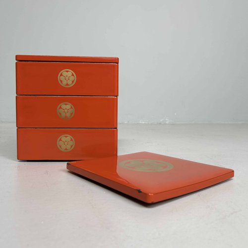 Japanese Jubako Wooden Lacquer Stacking Boxes, 1920s, Set of 5 for