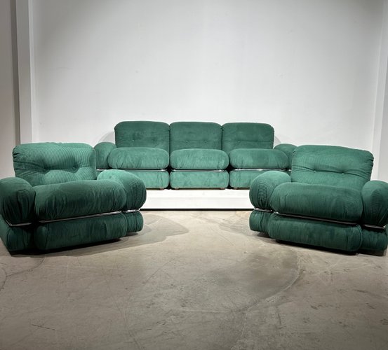 Green Corduroy Sofa and Easy Chairs by Piazzesi 1970s Set of 5 for sale at Pamono
