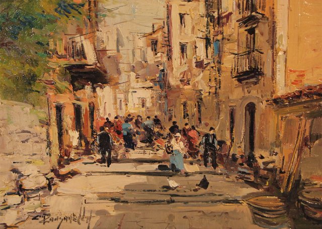 Ciro Canzanella 港の風景 油彩画 Ciro Canzanella 港の風景 油彩画 美術品・アンティーク