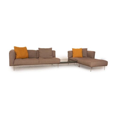 Living Divani Rod Fabric Corner Sofa in Brown-Beige by Piero Lissoni