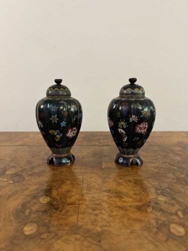 Antike Cloisonné Deckelvasen, 1900, 2er Set bei Pamono kaufen
