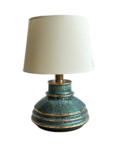 Vintage Italian Handmade Turquoise Table Lamp with Gold Borders