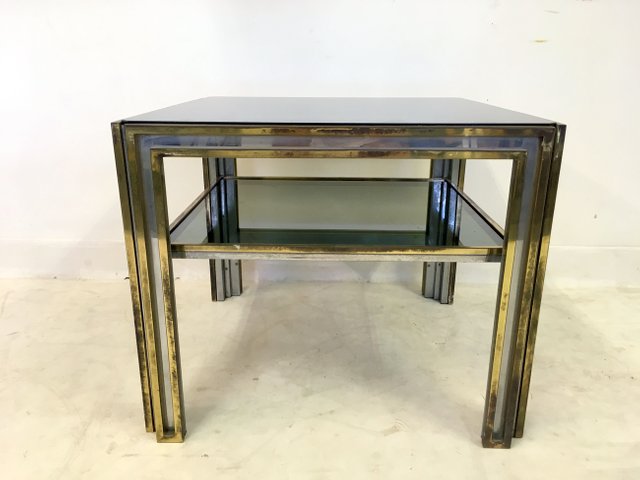Vintage Italian Two Tier Brass And Chrome Side Table For Sale At Pamono