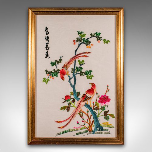 Vintage Korean Embroidered Panel in Silk Cotton, 1930s for Vintage Korean Embroidered Panel in Silk Cotton, 1930s for