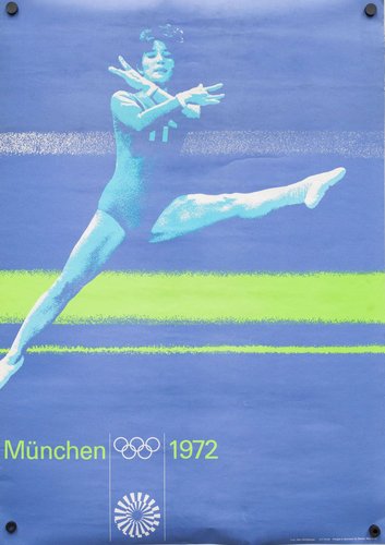 JO MUNCHEN 1972 AVIRON- Affiche entoilée et illustrée. 86,1 x 58,8 cm