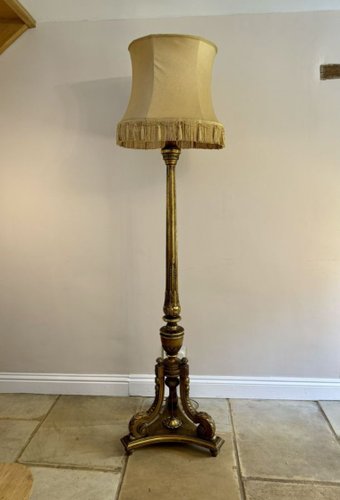 Victorian French Carved Gilded Standard Lamp, 1860s for sale at Pamono