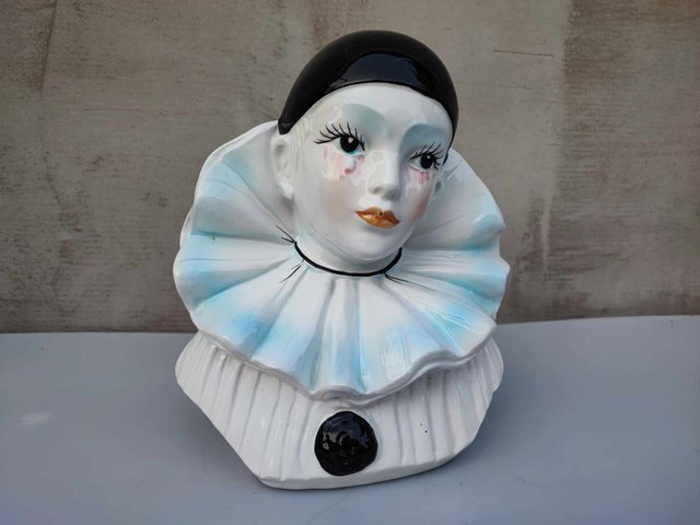 Buste En Porcelaine Irisé Pierrot - Vintage, Blanc, Céramique